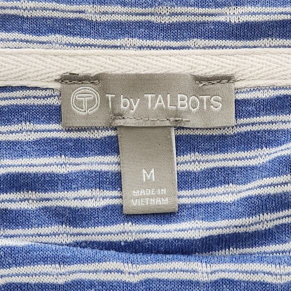 T By Talbots Blue White Polka Dot Boat Neck Top Medium Contrasting Trim Soft - Picture 4 of 5